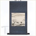 Oxen In Pond Blue Scroll